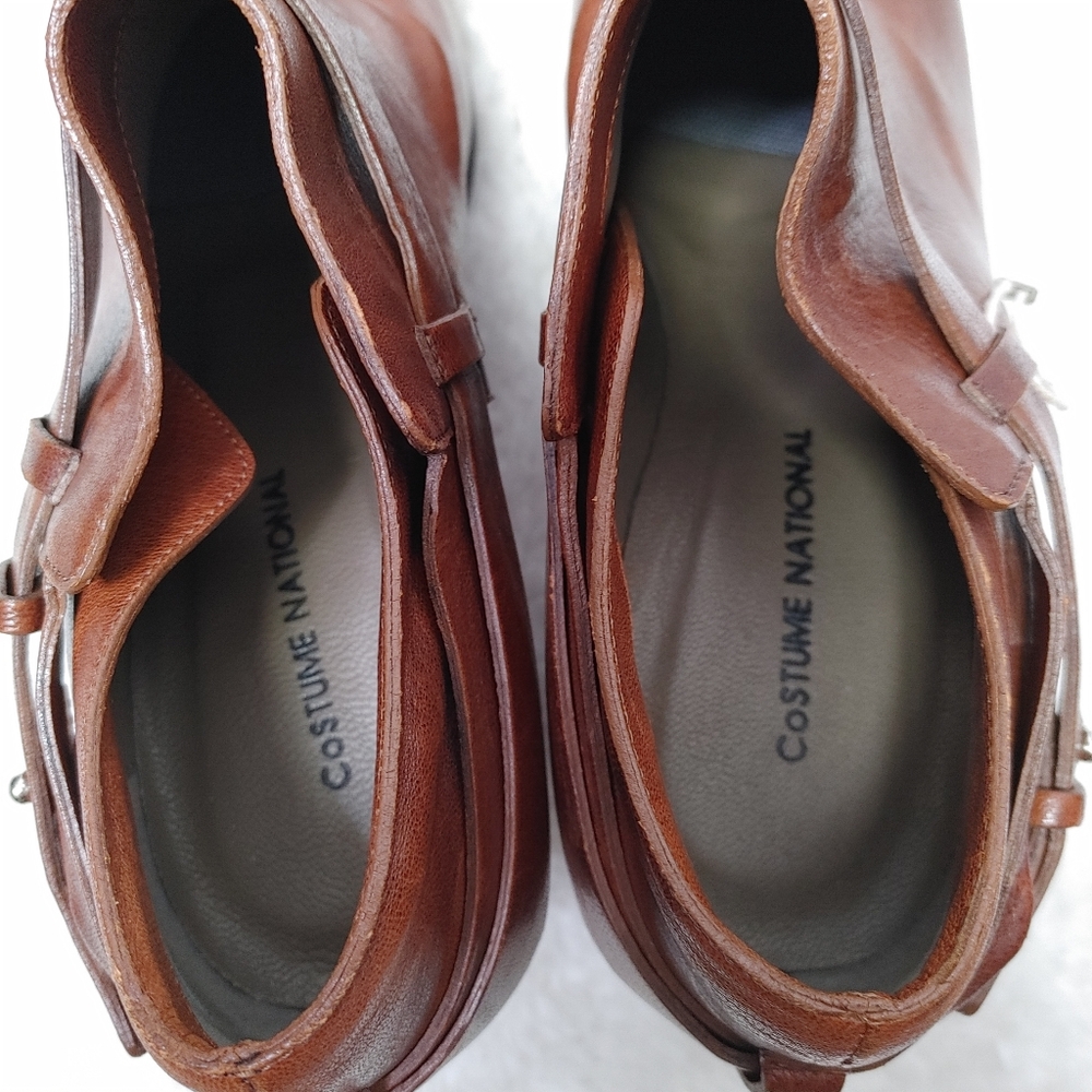 CNC Costume National Cognac Leather Ankle Booties with Buckle Strap - Picture 6 of 11